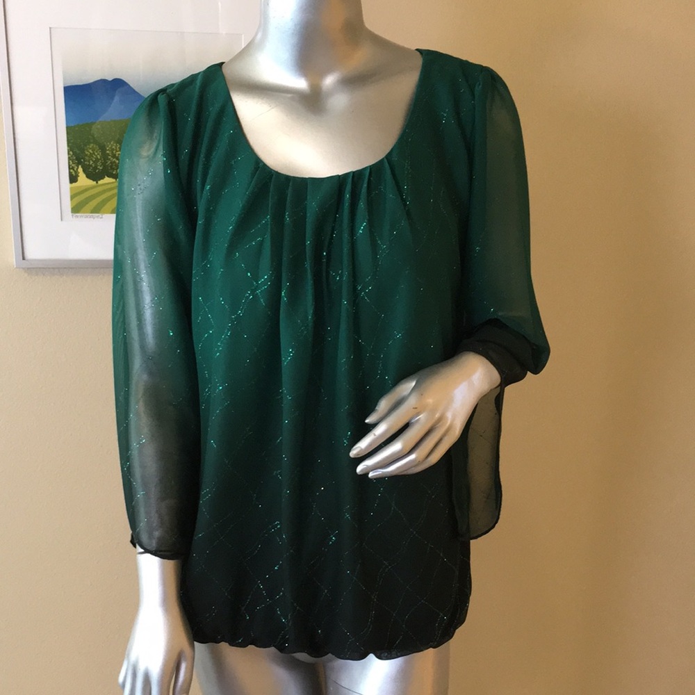 SARA MICHELLE | Green Ombre Glitter Holiday Blouse